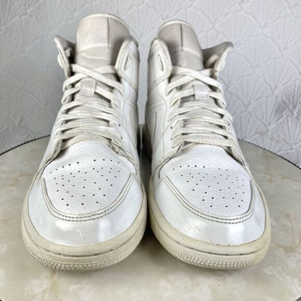 Nike Air Jordan 1 Mid Sneakers Mens 10.5 Triple White Leather High Rise Shoes - Picture 3 of 13
